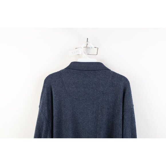 Vtg 90s Streetwear Mens 3XL Distressed Thin Terry Cloth Fleece Collared Sweater - Picture 13 of 14